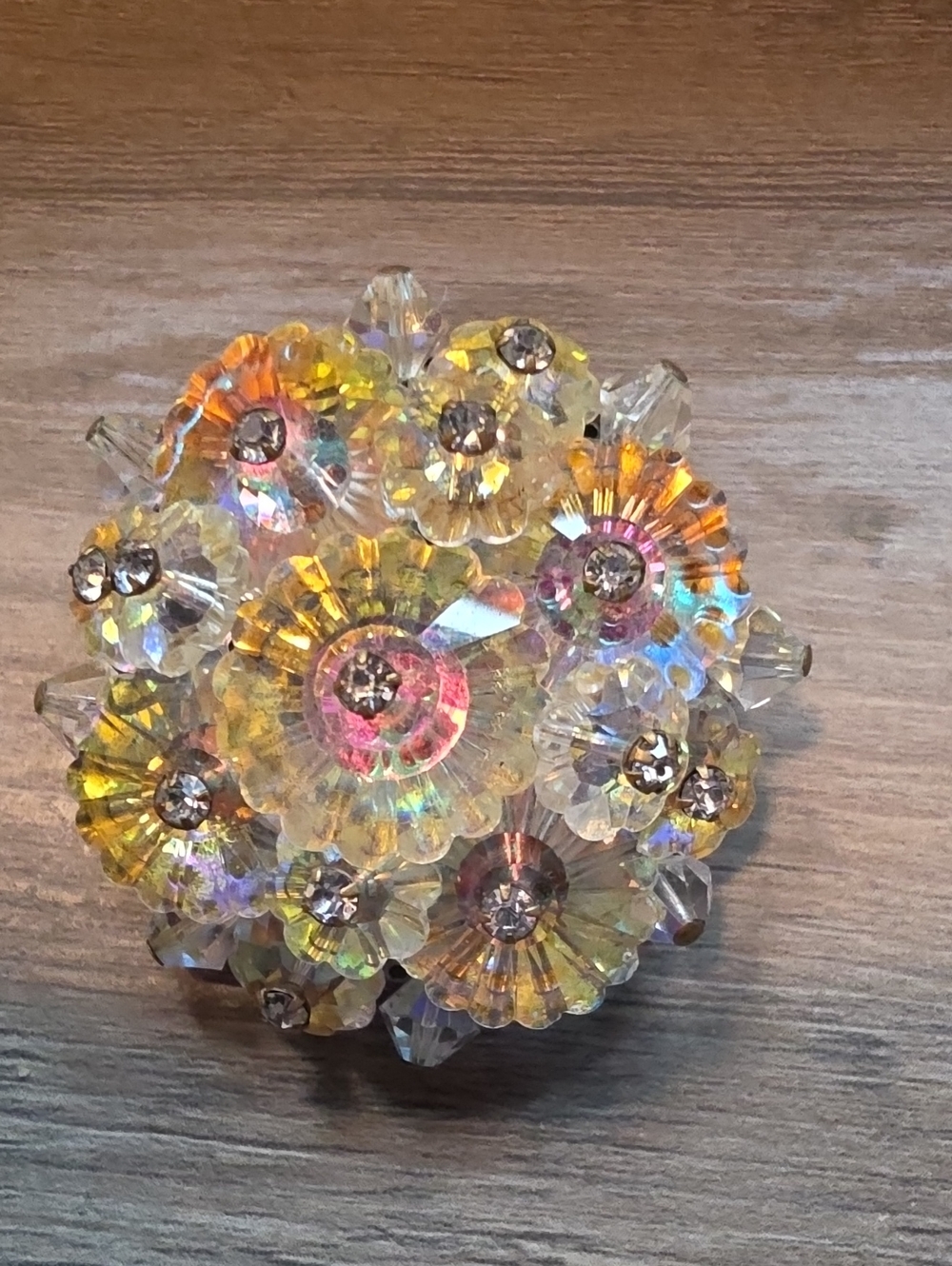 Crystal Flower Decorative Accent - Iridescent Brooch
